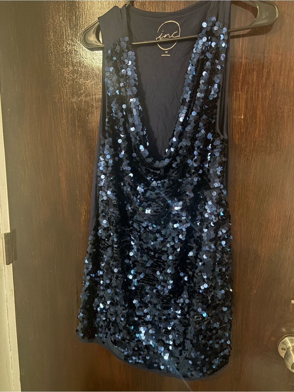 Bundle 3 for $15. INC Navy Sequin Cowl Neck Tank Top. Size 1XL.